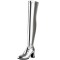 Pointed Toe Chunky Heels Zipper Over The Knee Thigh High Boots - Silver Faux Leather