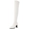 Pointed Toe Chunky Heels Zipper Over The Knee Thigh High Boots - White Faux Leather