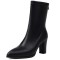 Pointed Toe Chunky Heels Back Zipper Ankle Highs Boots - Black Faux Leather