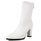 Pointed Toe Chunky Heels Back Zipper Ankle Highs Boots - White Faux Leather