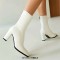 Pointed Toe Chunky Heels Back Zipper Ankle Highs Boots - White Faux Leather