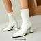Pointed Toe Chunky Heels Back Zipper Ankle Highs Boots - White Faux Leather