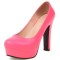 Round Toe Block Cuban Heels Low Platforms Pastel Pumps - Pink Faux Leather