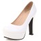 Round Toe Block Cuban Heels Low Platforms Pastel Pumps - White Faux Leather