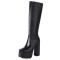 Square Toe Platforms Chunky Heels Knee Highs Snake Prints Boots - Black Faux Leather