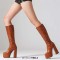 Square Toe Platforms Chunky Heels Knee Highs Snake Prints Boots - Brown Faux Leather
