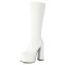 Square Toe Platforms Chunky Heels Knee Highs Snake Prints Boots - White Faux Leather