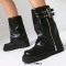 Round Toe Turned Over Side Zipper Buckle Straps Punk Boots - Black Faux Leather
