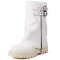 Round Toe Turned Over Side Zipper Buckle Straps Punk Boots - White Faux Leather