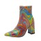 Pointed Toe Chunky Heels Ankle Highs Colorful Chelsea Boots - Multicolor Patent