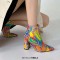 Pointed Toe Chunky Heels Ankle Highs Colorful Chelsea Boots - Multicolor Patent
