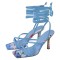 Square Open Toe Ankle Gladiator Straps Colorful Stilettos Summer Sandals - Blue Faux Leather