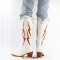 Pointed Toe Knee Highs Chunky Heels Orange Thunder Pull On Cowboy Boots - White Faux Leather