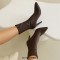 Pointed Toe Stiletto Heels Pull On Ankle Highs Boots - Brown Faux Leather