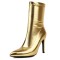 Pointed Toe Stiletto Heels Pull On Ankle Highs Boots - Gold Faux Leather