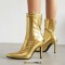 Pointed Toe Stiletto Heels Pull On Ankle Highs Boots - Gold Faux Leather