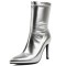 Pointed Toe Stiletto Heels Pull On Ankle Highs Boots - Silver  Faux Leather