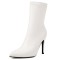 Pointed Toe Stiletto Heels Pull On Ankle Highs Boots - White Faux Leather