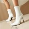 Pointed Toe Stiletto Heels Pull On Ankle Highs Boots - White Faux Leather