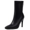 Pointed Toe Stiletto Heels Back Zipper Ankle Highs Boots - Black Faux Leather