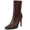 Pointed Toe Stiletto Heels Back Zipper Ankle Highs Boots - Brown Faux Leather