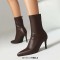 Pointed Toe Stiletto Heels Back Zipper Ankle Highs Boots - Brown Faux Leather