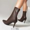 Pointed Toe Stiletto Heels Back Zipper Ankle Highs Boots - Brown Faux Leather
