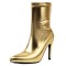 Pointed Toe Stiletto Heels Back Zipper Ankle Highs Boots - Gold Faux Leather