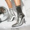 Pointed Toe Stiletto Heels Back Zipper Ankle Highs Boots - Silver Faux Leather