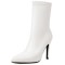 Pointed Toe Stiletto Heels Back Zipper Ankle Highs Boots - White Faux Leather