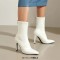 Pointed Toe Stiletto Heels Back Zipper Ankle Highs Boots - White Faux Leather