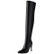 Pointed Toe Stiletto Heels Zipper Over The Knee Thigh High Boots - Black Faux Leather