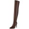 Pointed Toe Stiletto Heels Zipper Over The Knee Thigh High Boots - Brown Faux Leather