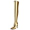 Pointed Toe Stiletto Heels Zipper Over The Knee Thigh High Boots - Gold Faux Leather