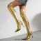 Pointed Toe Stiletto Heels Zipper Over The Knee Thigh High Boots - Gold Faux Leather