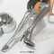 Pointed Toe Stiletto Heels Zipper Over The Knee Thigh High Boots - Silver Faux Leather