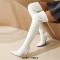 Pointed Toe Stiletto Heels Zipper Over The Knee Thigh High Boots - White Faux Leather