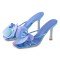 Square Open Toe Stiletto Heels Flower Orchid Sandals - Blue Faux Leather