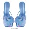 Square Open Toe Stiletto Heels Flower Orchid Sandals - Blue Faux Leather