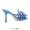 Square Open Toe Stiletto Heels Flower Orchid Sandals - Blue Faux Leather