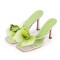 Square Open Toe Stiletto Heels Flower Orchid Sandals - Green Faux Leather