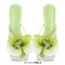 Square Open Toe Stiletto Heels Flower Orchid Sandals - Green Faux Leather