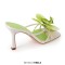 Square Open Toe Stiletto Heels Flower Orchid Sandals - Green Faux Leather
