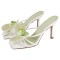 Square Open Toe Dot Heels Toe Flower Summer Sandals  - Light Green Faux Leather