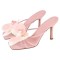 Square Open Toe Dot Heels Toe Flower Summer Sandals  - Light Pink Faux Leather