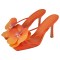 Square Open Toe Dot Heels Toe Flower Summer Sandals  - Orange Faux Leather