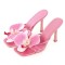 Square Open Toe Stiletto Heels Flower Orchid Sandals - Pink Faux Leather