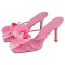 Square Open Toe Stiletto Heels Flower Orchid Sandals - Pink Faux Leather