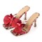 Square Open Toe Dot Heels Toe Flower Summer Sandals  - Snake Print Red Faux Leather