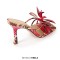 Square Open Toe Stiletto Heels Flower Orchid Sandals - Red Faux Leather